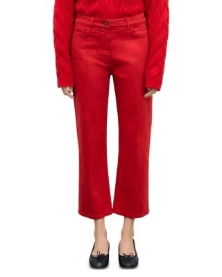 Gerard Darel Cotton Stretch High Rise Straight Jeans in Red