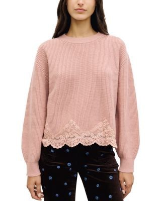 Gerard Darel Riviera Wool Lace Hem Sweater