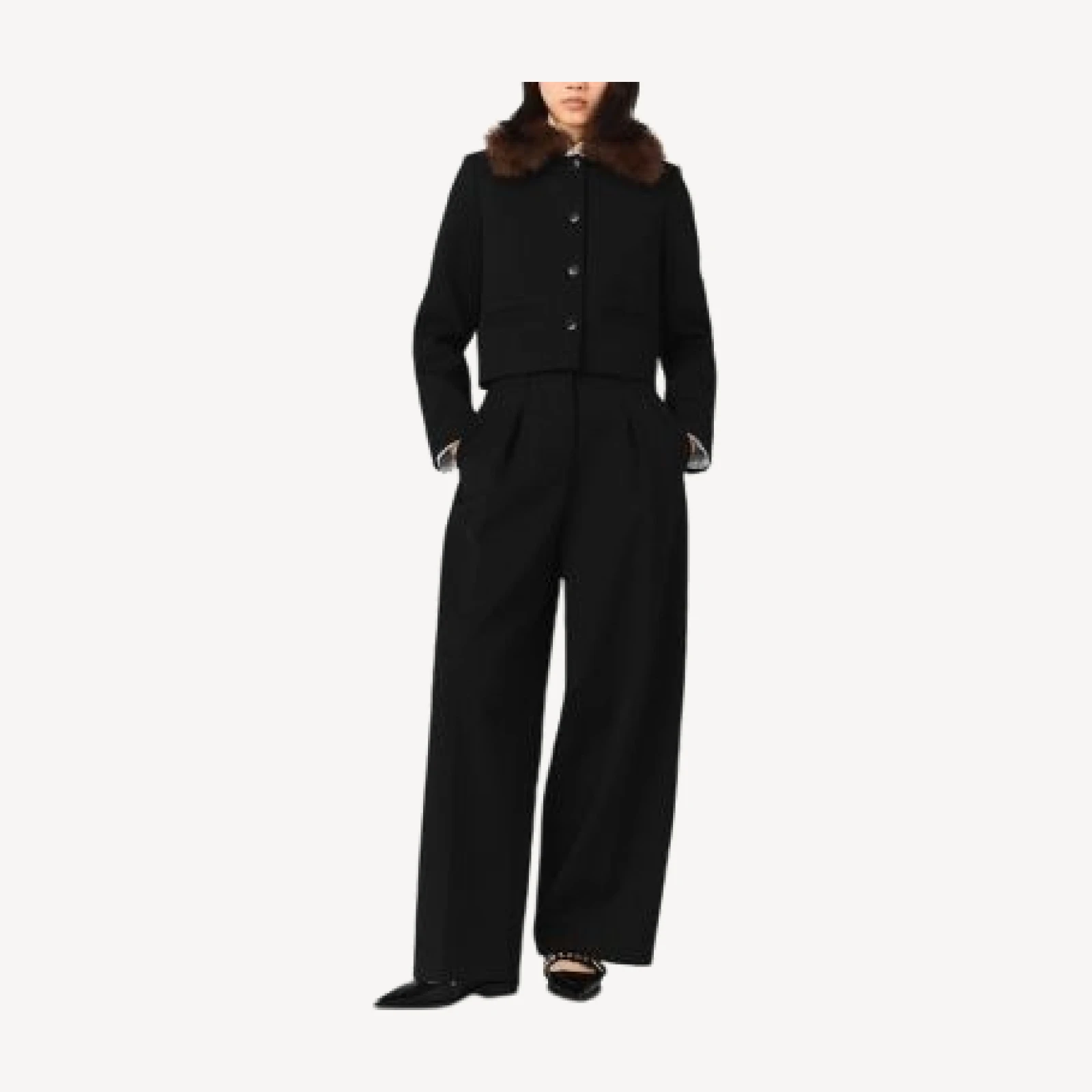 Maje Short Jacket with Removable Faux Fur Collar