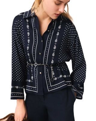 Maje Chain Belt Bandana Print Shirt
