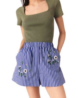 Maje Embroidered Striped Shorts