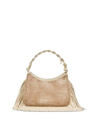 Maje Fringed Leather Mesh Hobo Bag