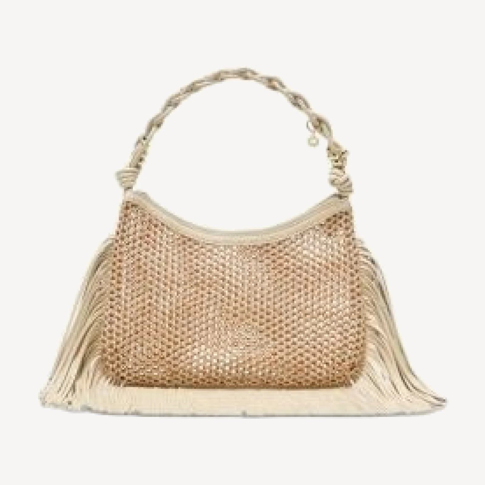 Maje Fringed Leather Mesh Hobo Bag