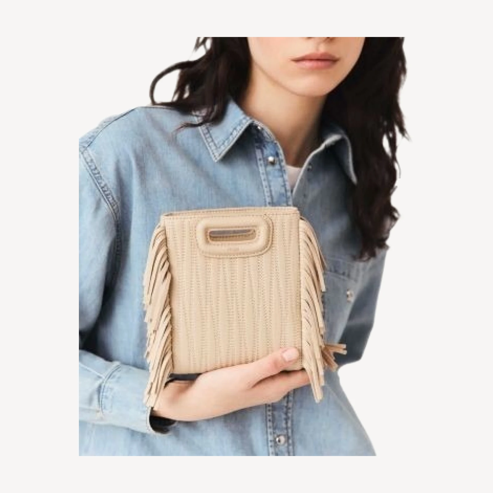 Maje Mini M Topstitched Fringe Leather Crossbody