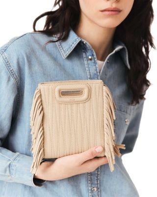 Maje Mini M Topstitched Fringe Leather Crossbody