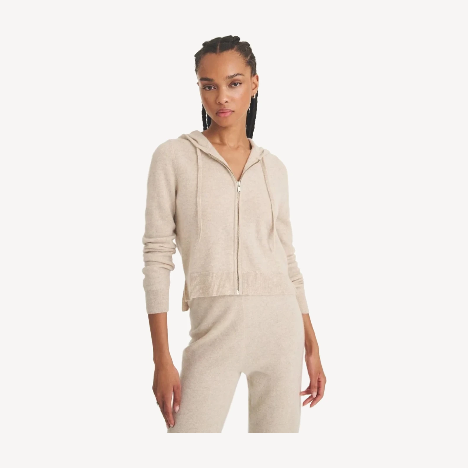 Signature Cashmere Cropped Zip Up Hoodie