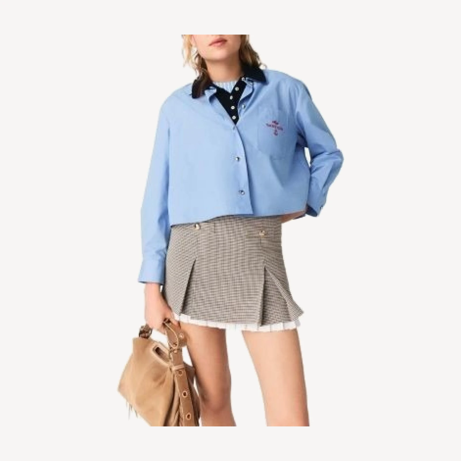 Maje Pleated Skirt with Poplin Details