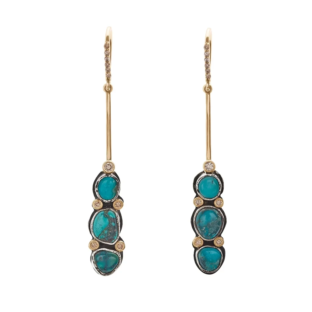 Castillo Three Turquoise Drop Earrings - Yellow Gold, Sterling Silver & Turquoise