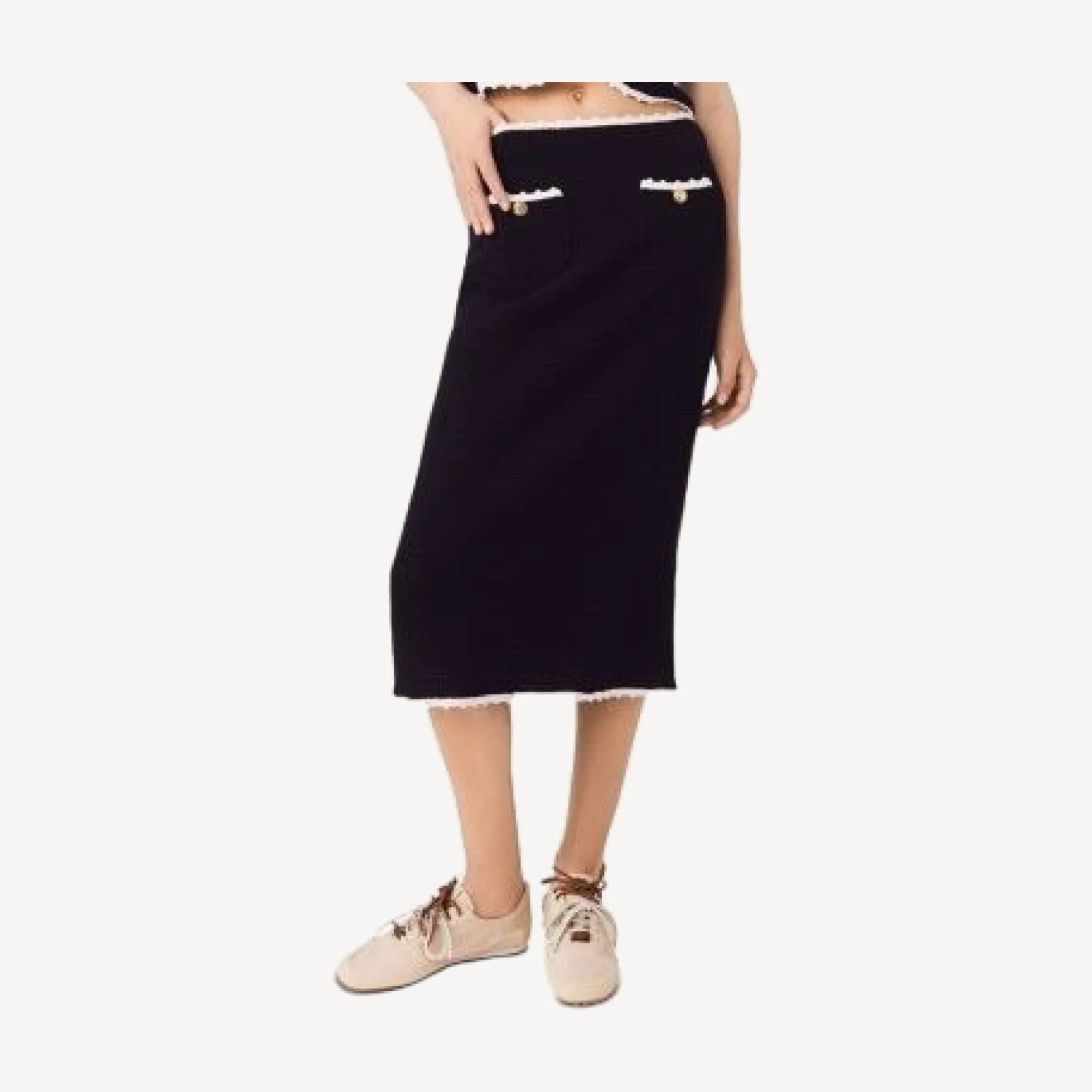Maje Japal Crochet Trim Midi Skirt