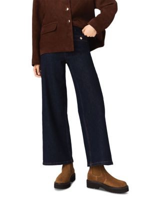 Maje Prairabrut High Rise Wide Leg Jeans in Navy