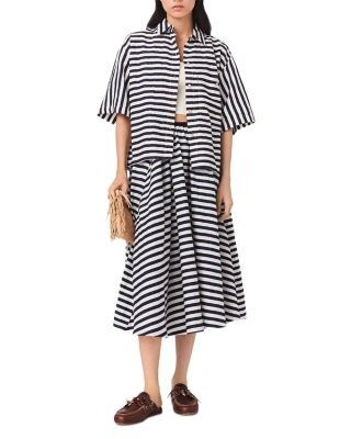 Maje Jalais Striped Midi Skirt
