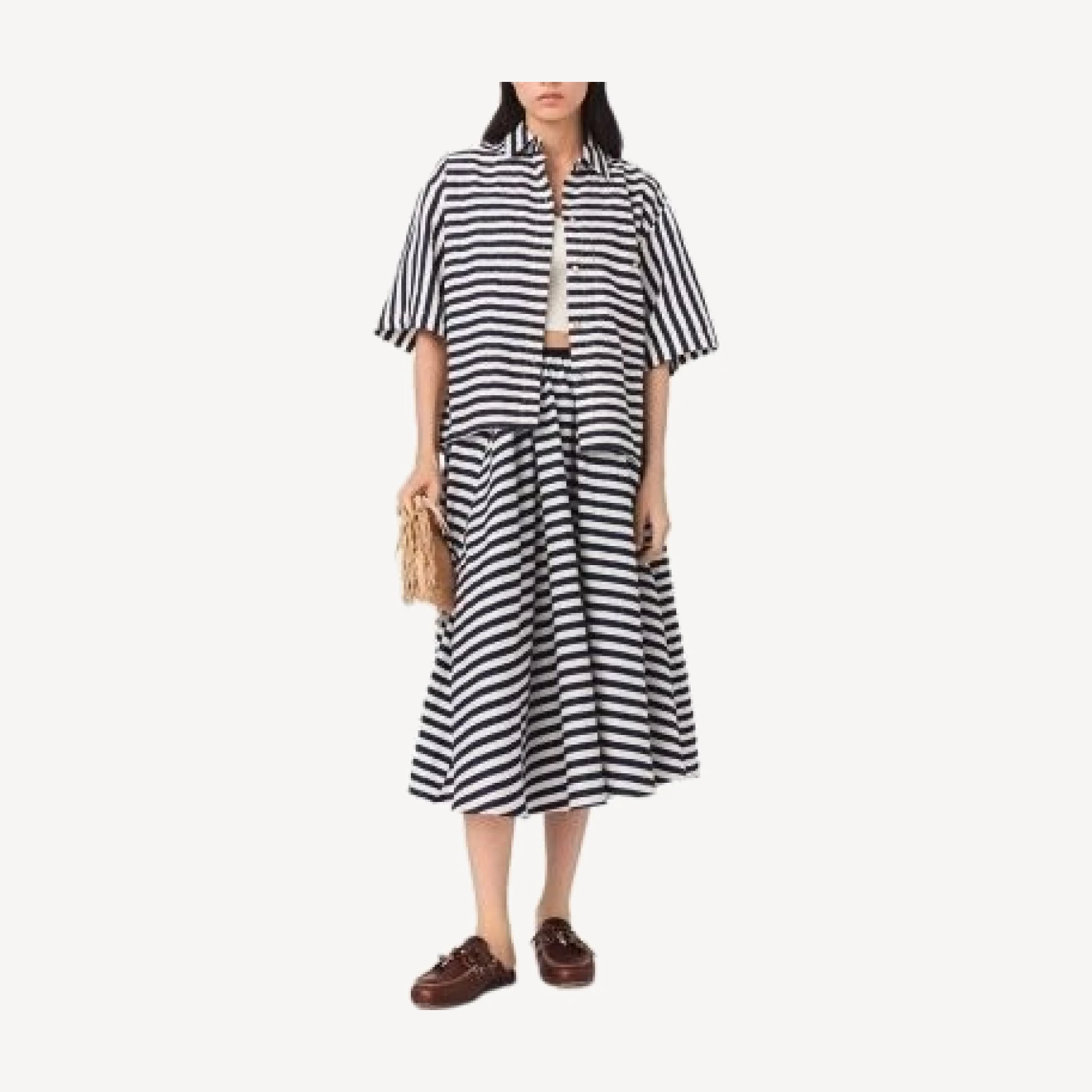 Maje Jalais Striped Midi Skirt