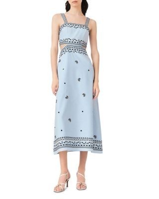 Maje Embroidered Linen Blend Maxi Dress