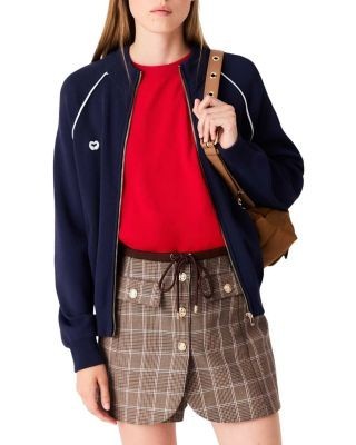 Maje Contrast Trim Zippered Cardigan