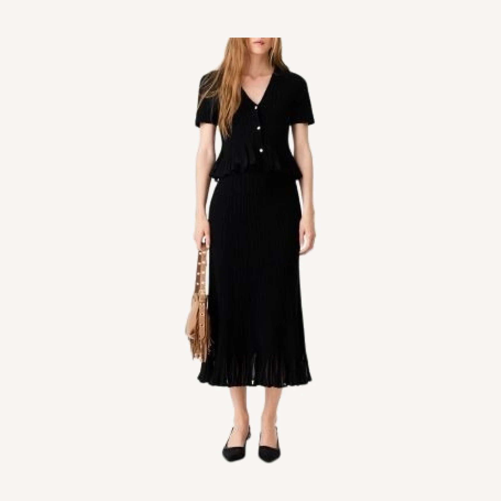 Maje Jorga Pleated Knit Skirt