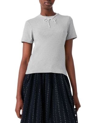Maje Imitation Pearl Beaded Collar Tee
