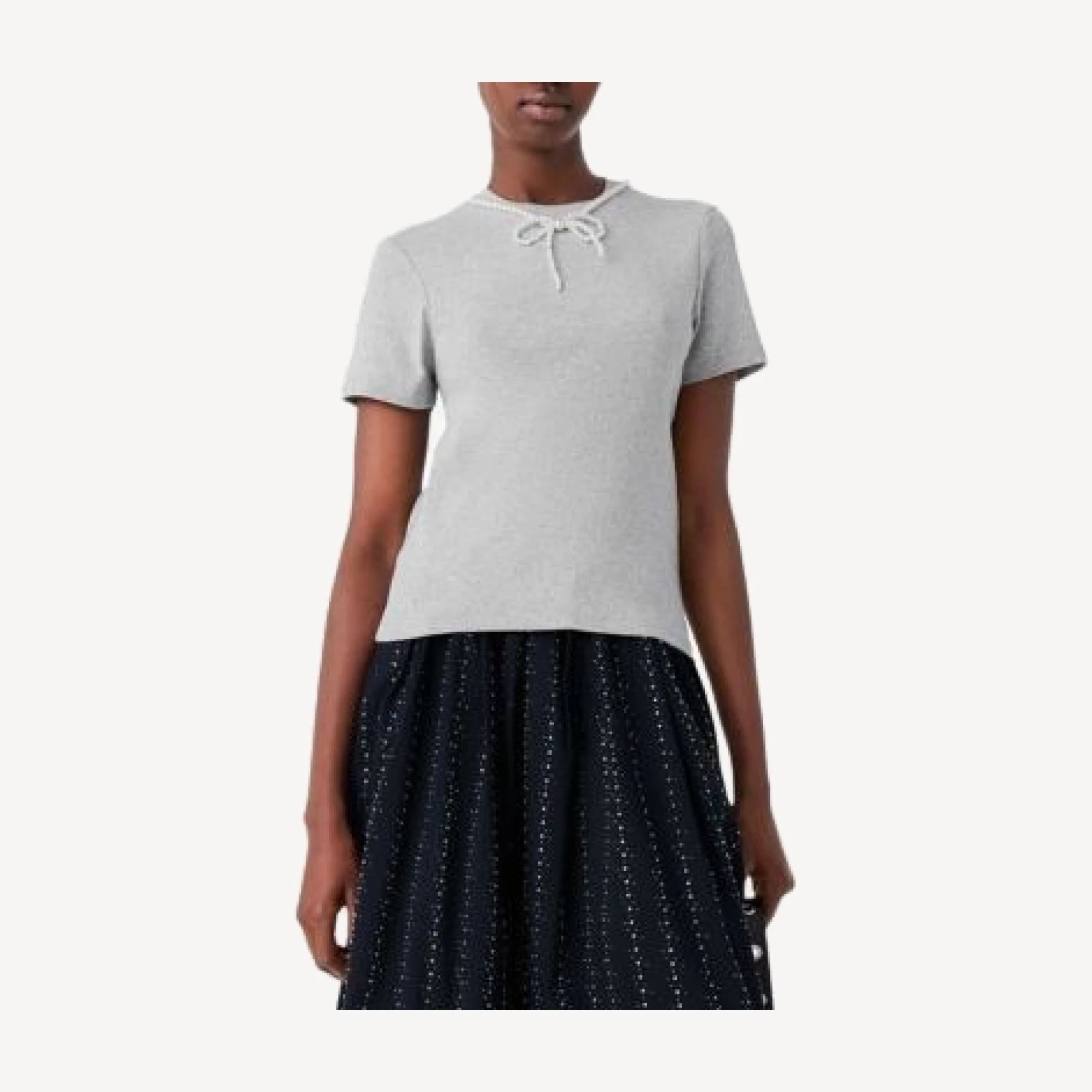 Maje Imitation Pearl Beaded Collar Tee