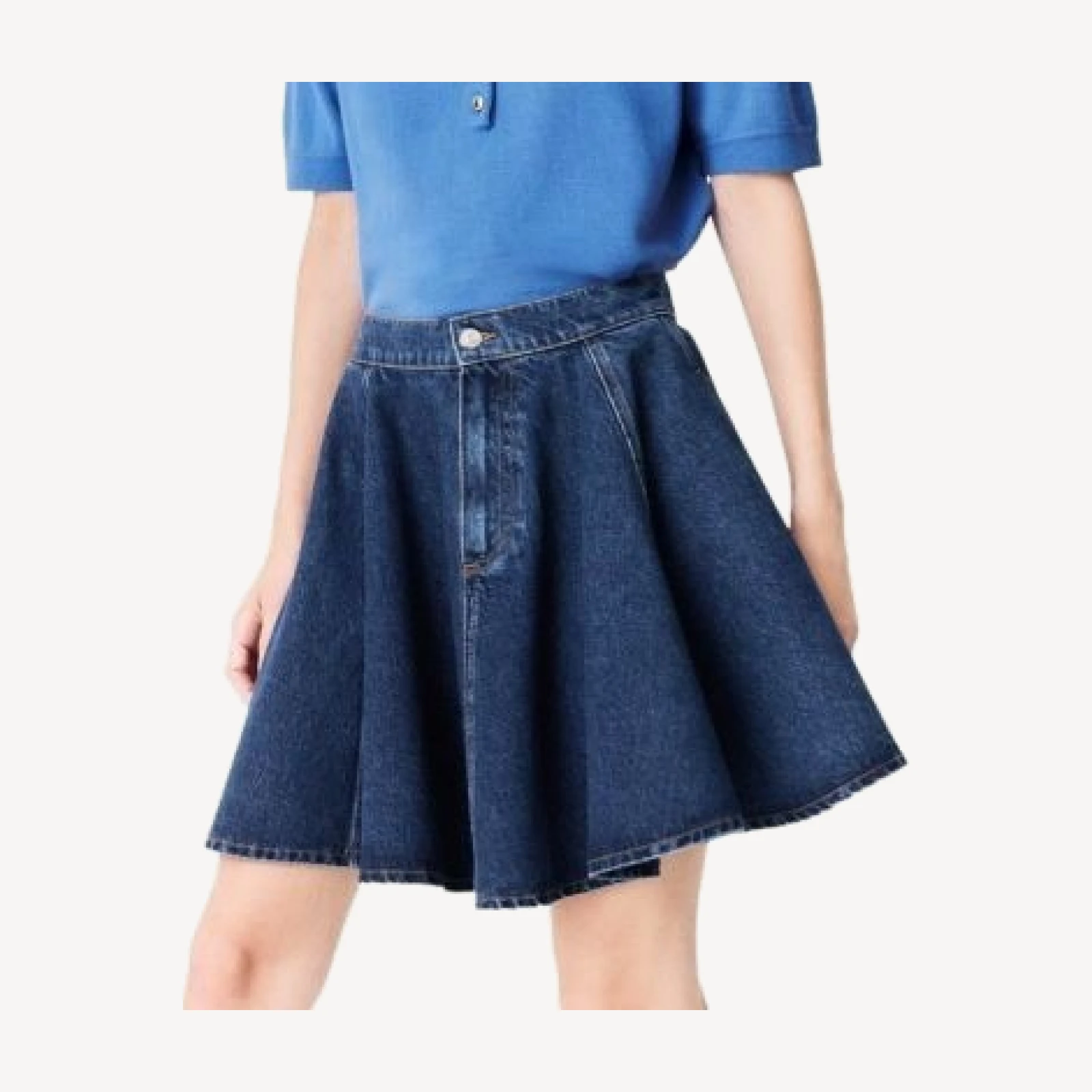 Maje Jika Denim Flared Skirt in Blue