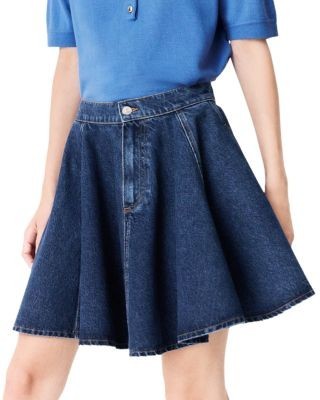 Maje Jika Denim Flared Skirt in Blue