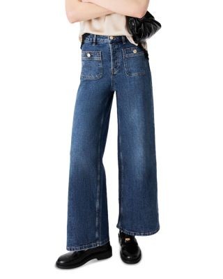 Maje Prairo High Rise Wide Leg Jeans in Blue