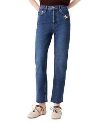Maje Paul High Rise Straight Ankle Jeans in Blue