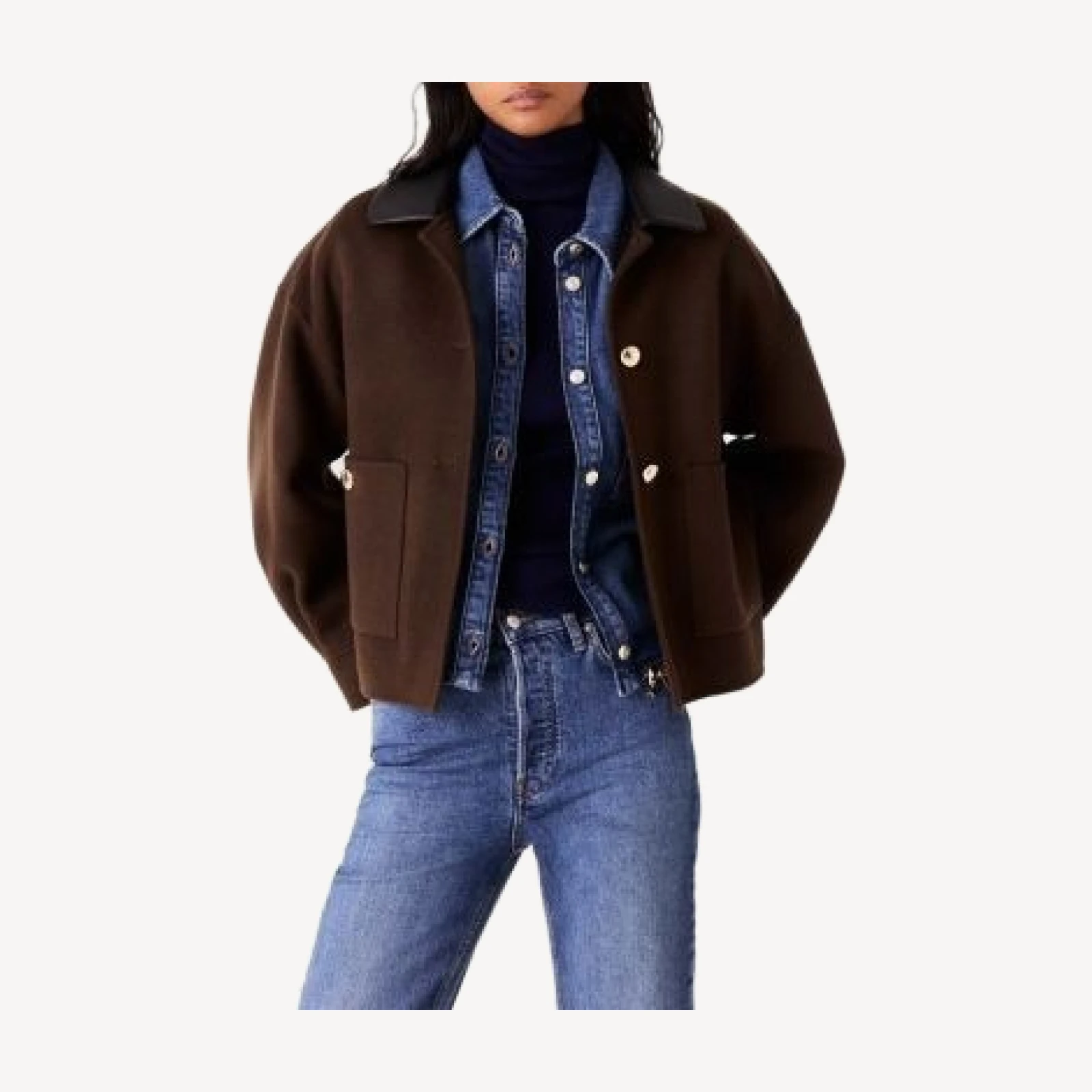 Maje Wool Blend Contrast Collar Jacket
