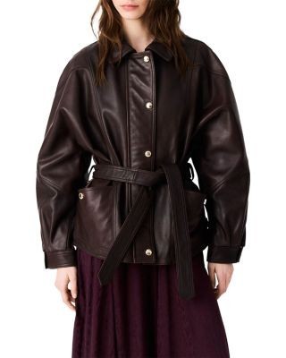 Maje Bianino Leather Belted Jacket