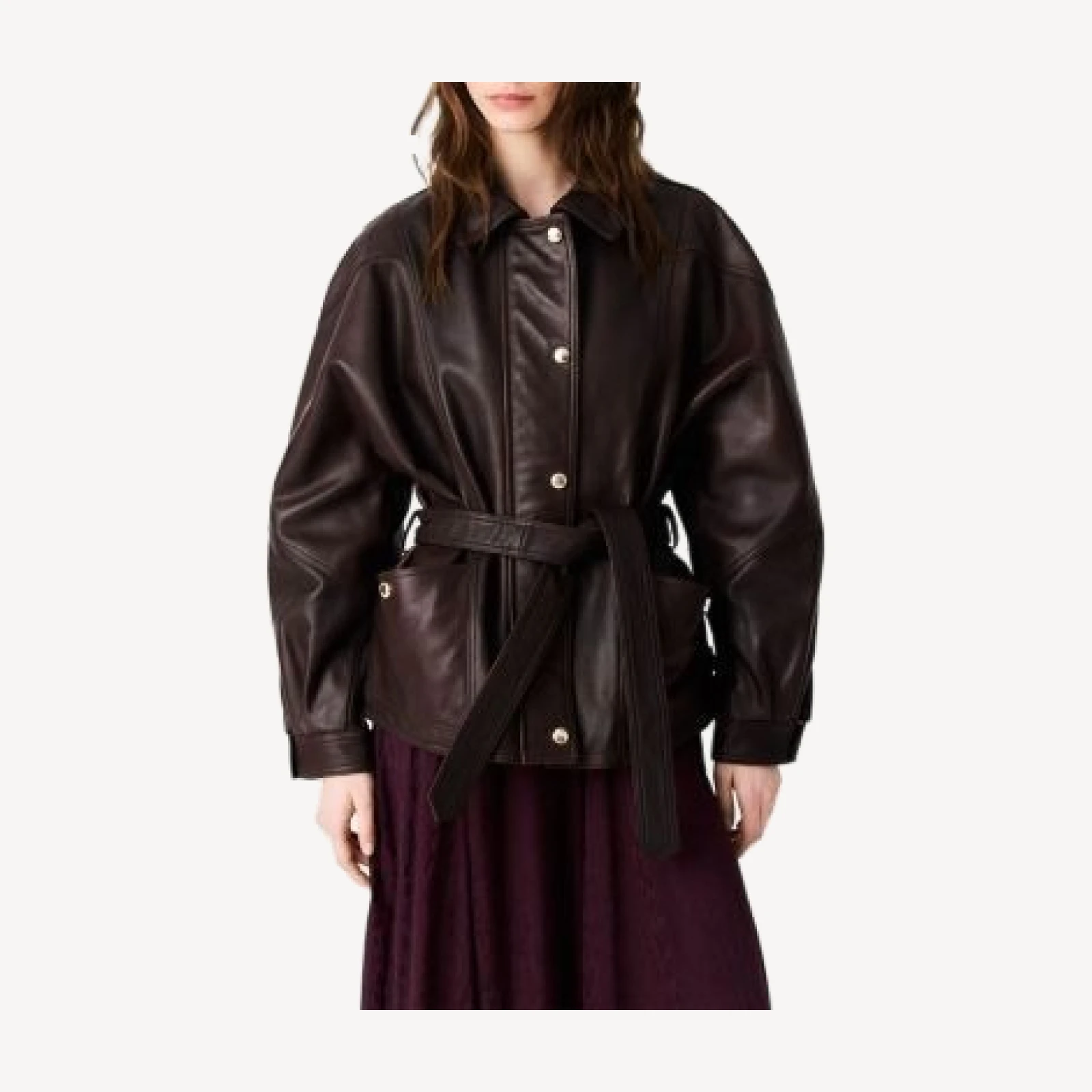 Maje Bianino Leather Belted Jacket