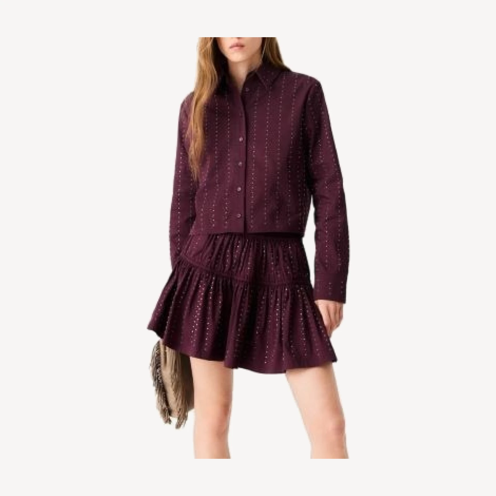 Maje Joleon Rhinestone Trim Tiered Flared Skirt