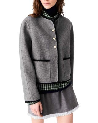 Maje Gardenia Wool Blend Double Faced Short Coat