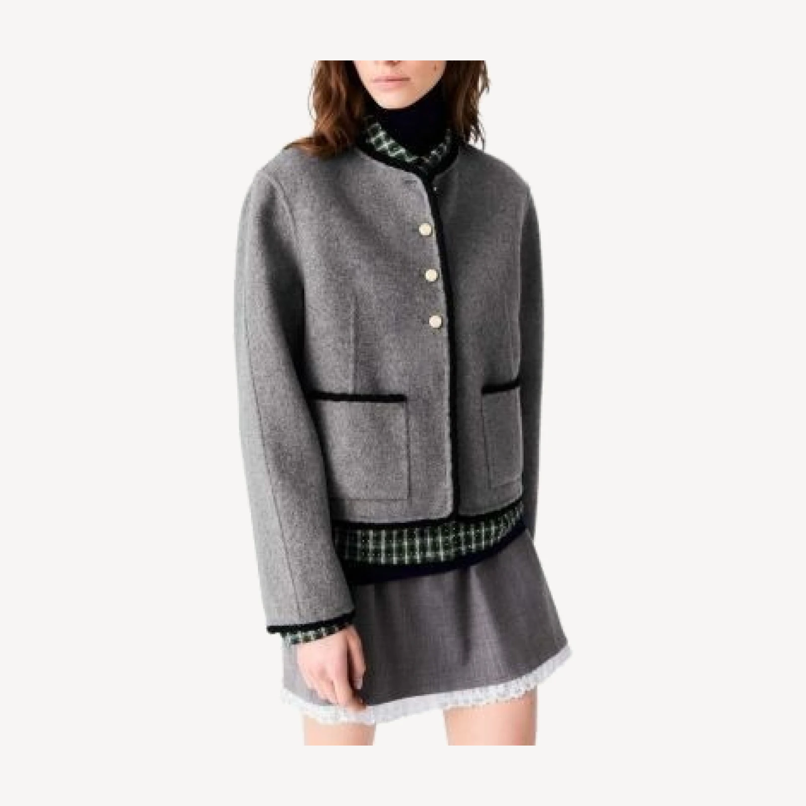 Maje Gardenia Wool Blend Double Faced Short Coat
