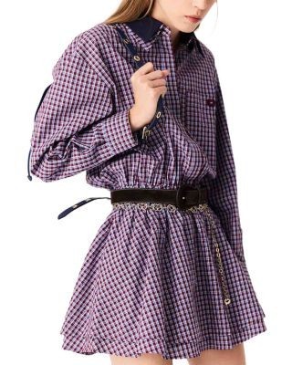 Maje Ritilona Cotton Check Rhinestone Dress