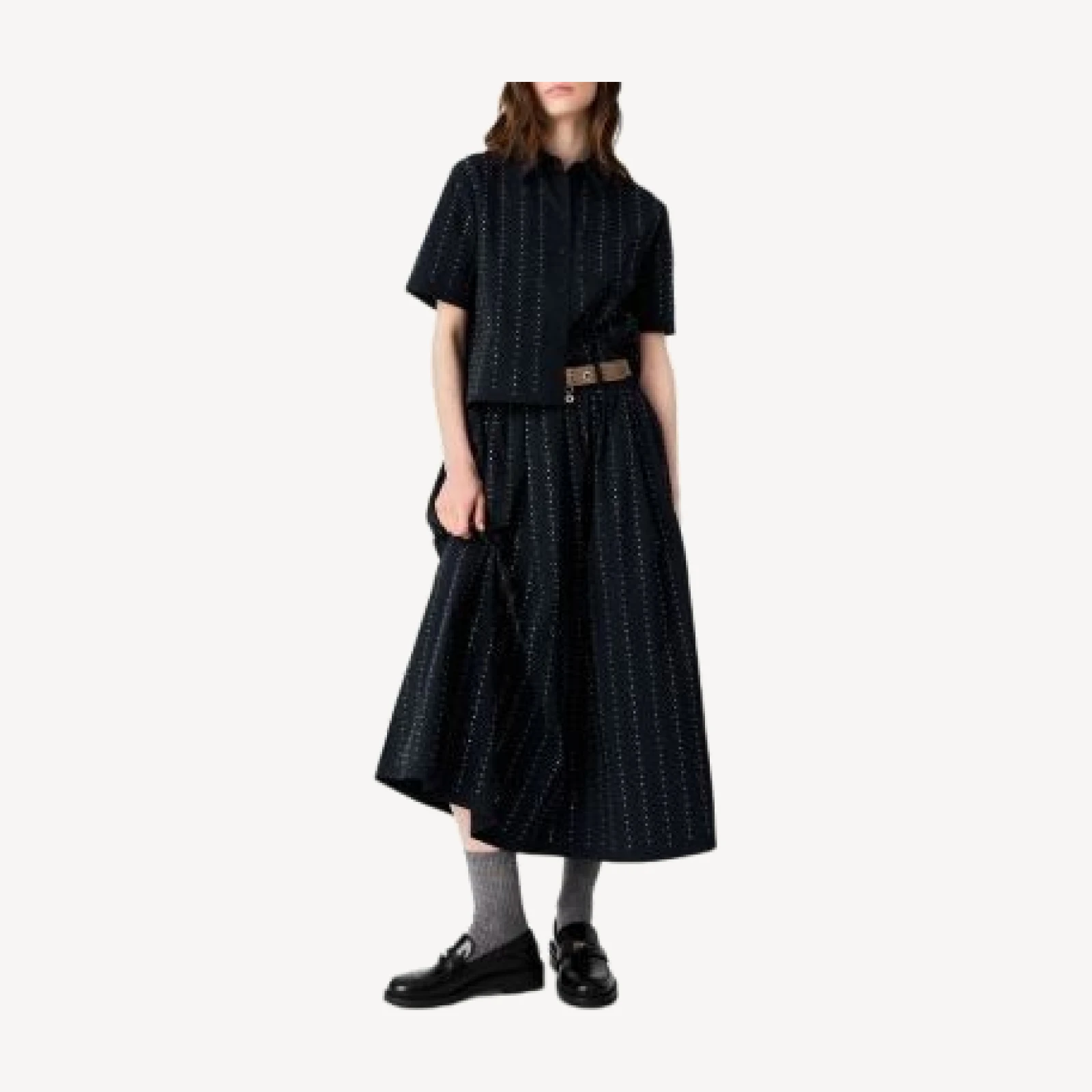 Maje Jarius Rhinestone Trim Midi Skirt