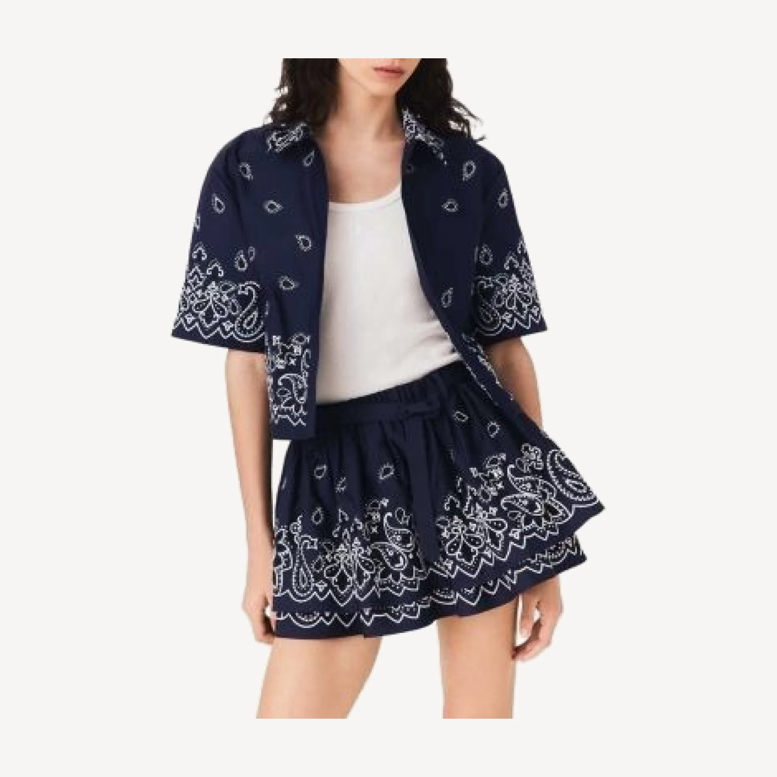 Maje Embroidered Ruffle Mini Skirt