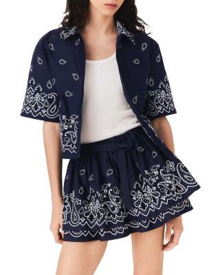 Maje Embroidered Ruffle Mini Skirt