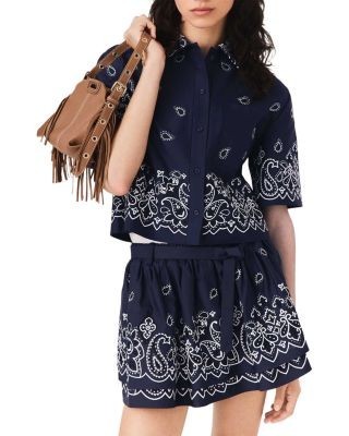 Maje Casile Cropped Embroidered Taffeta Shirt