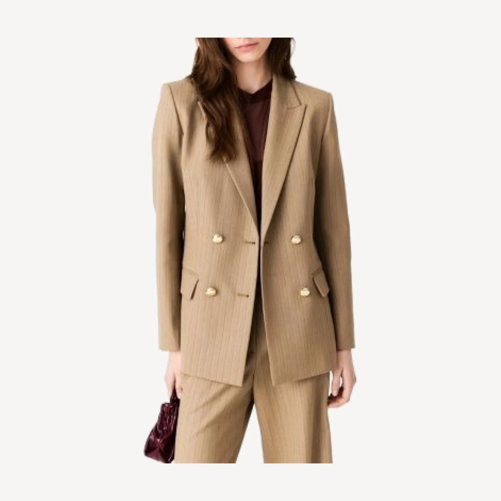 Maje Vipania Pinstriped Double Breasted Blazer