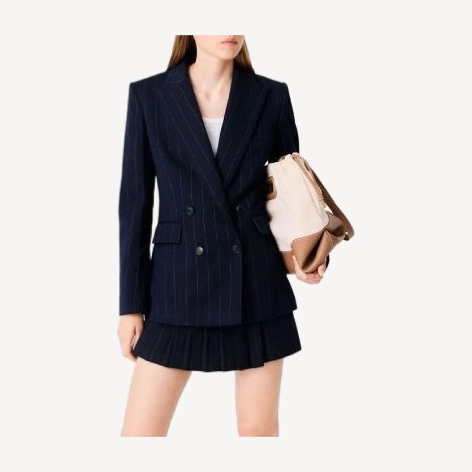 Maje Vipanello Pinstriped Double Breasted Suit Blazer
