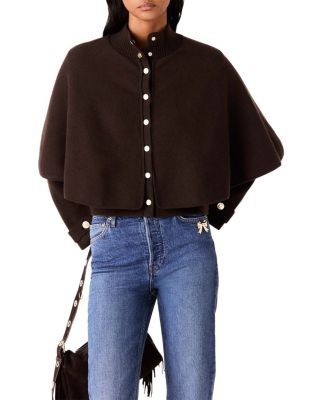 Maje High Neck Cape Layered Cardigan Sweater