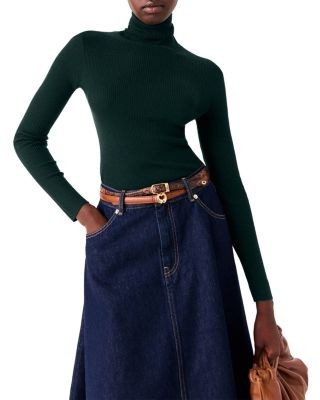 Maje Milko Wool Blend Ribbed Turtleneck Sweater