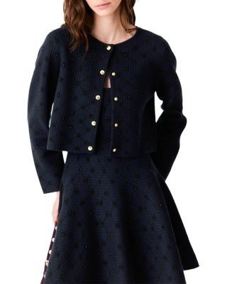 Maje Mowill Jacquard Sequin Crewneck Cardigan