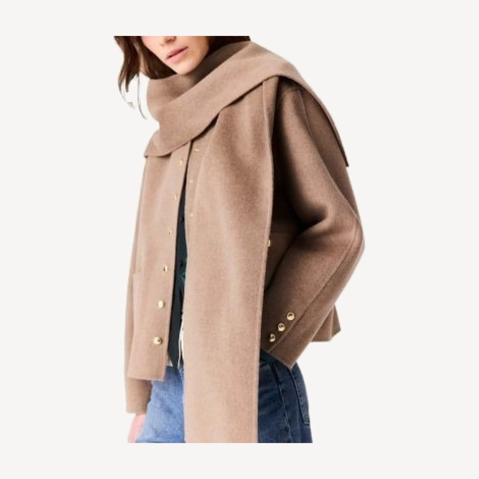Maje Genest Wool Blend Hooded Scarf Short Coat