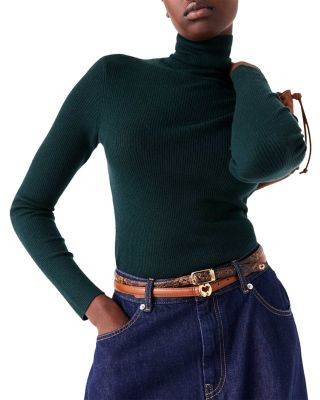 Maje Women's Slim Embossed Leather Belt