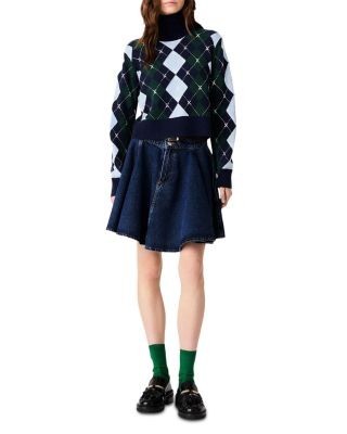 Maje Mirgy Wool Rhinestone Argyle Sweater
