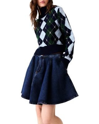 Maje Mirgy Wool Rhinestone Argyle Sweater