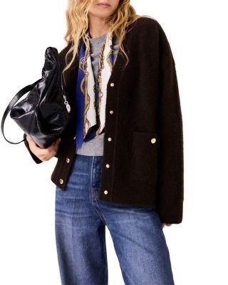 Maje Wool Blend V Neck Cardigan Sweater