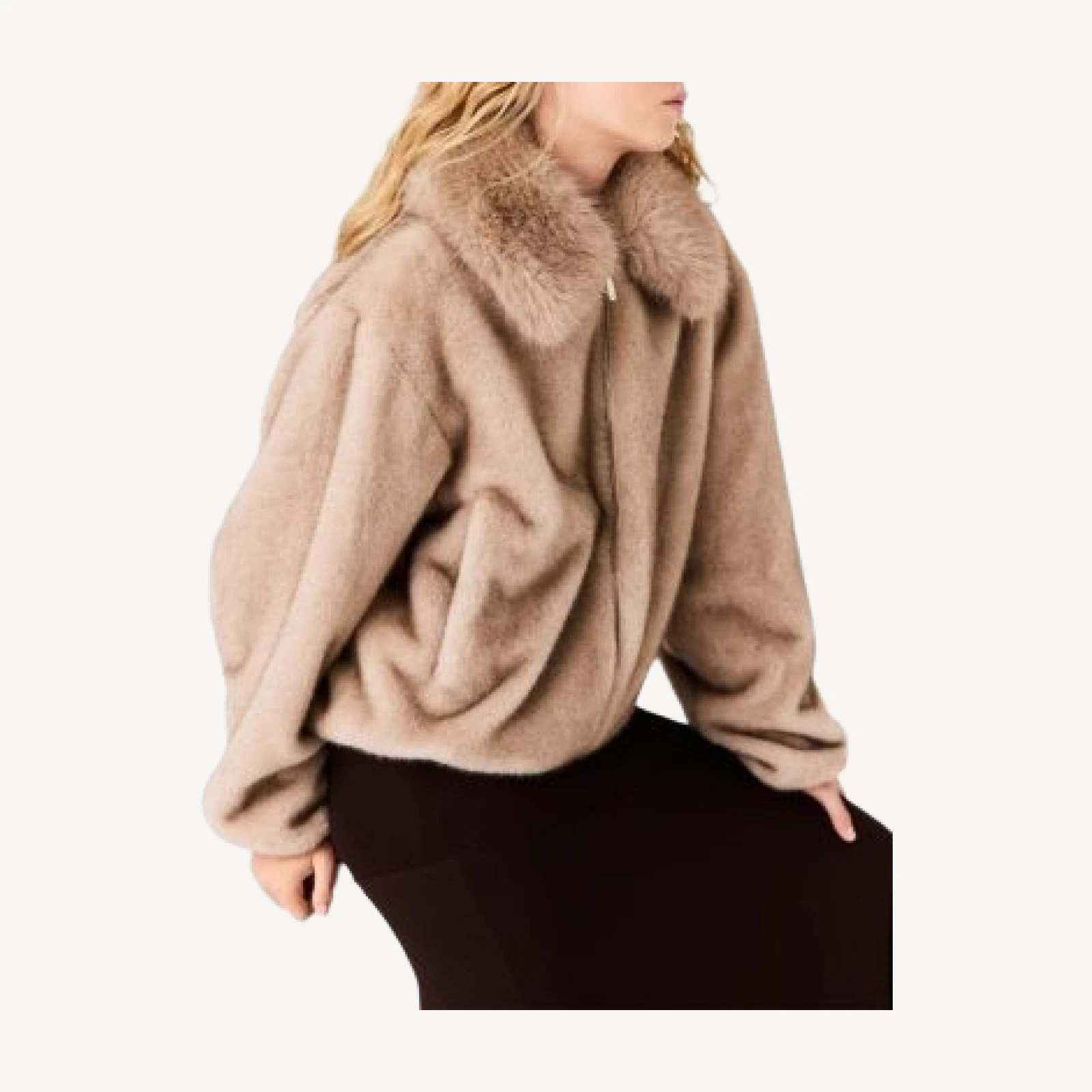 Maje Faux Fur Zip Front Long Sleeve Jacket