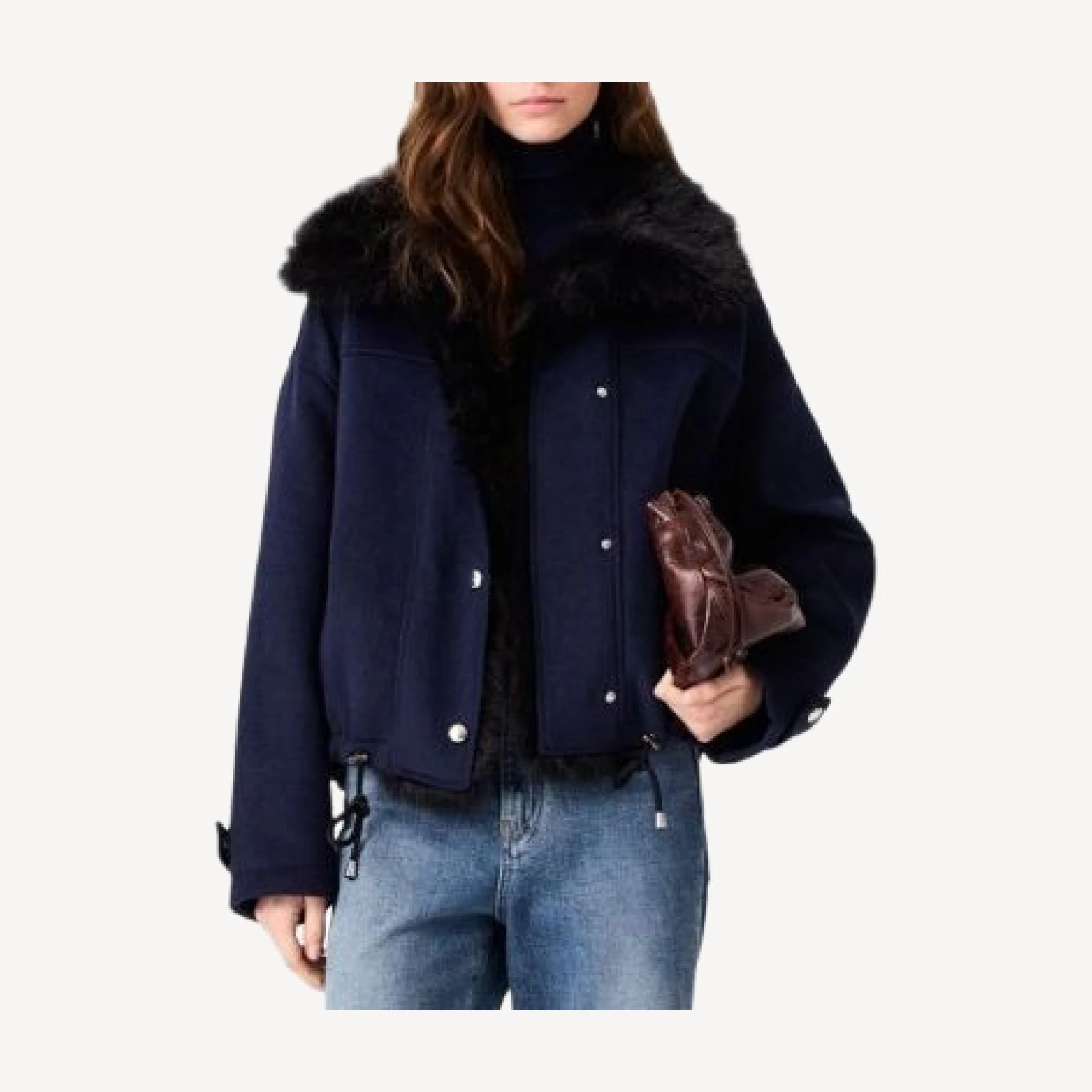 Maje Gracienne Faux Fur Trim Coat