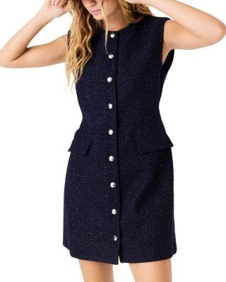 Maje Ramila Metallic Tweed Button Front Dress