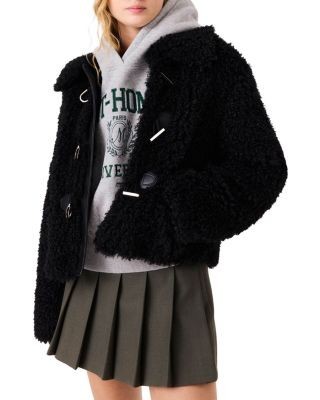 Maje Faux Fur Long Sleeve Short Coat